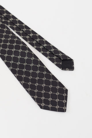 Gucci Black 
White Interlocking GG Diamond Tie