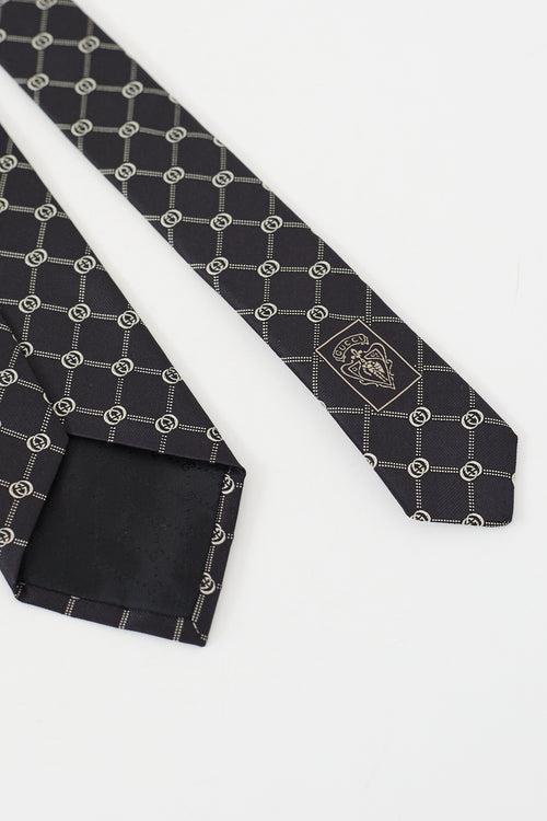 Gucci Black 
White Interlocking GG Diamond Tie