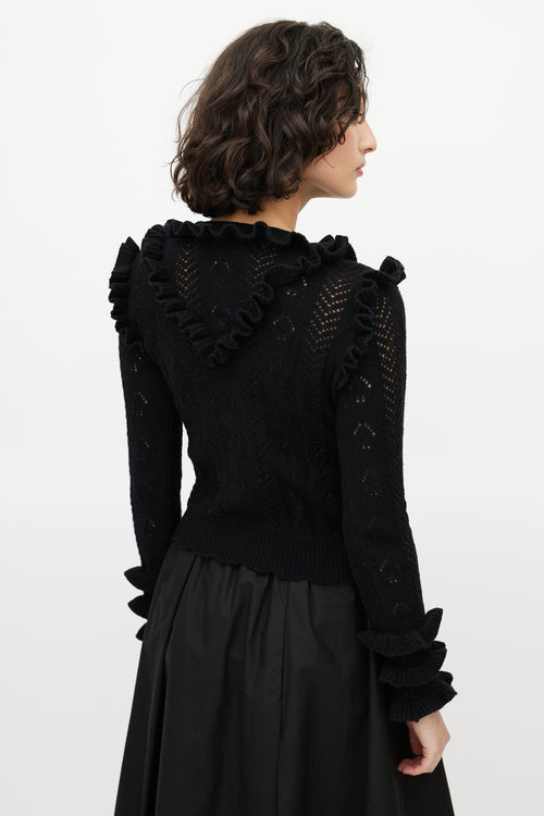 Gucci Black Wool Knit Ruffled Trim Sweater