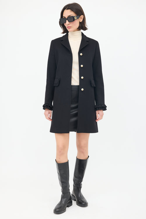 Gucci Black Wool Pearl Button Mid Length Coat