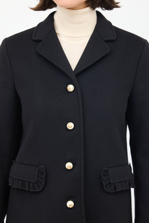 Gucci Black Wool Pearl Button Mid Length Coat