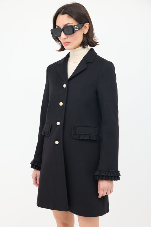 Gucci Black Wool Pearl Button Mid Length Coat