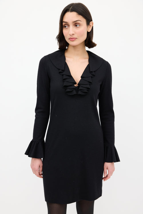 Gucci Black Wool Ruffle Dress