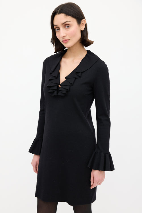 Gucci Black Wool Ruffle Dress