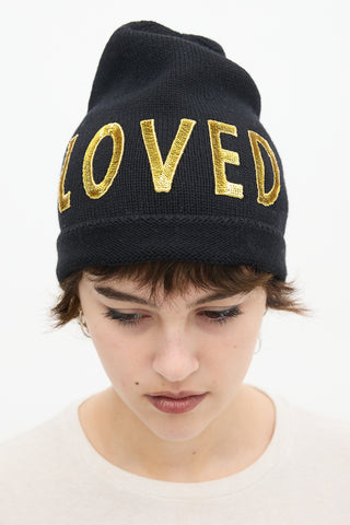 Gucci Black Wool Sequin Embellished Loved Beanie