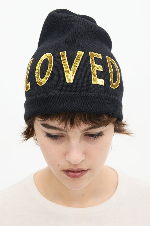 Gucci Black Wool Sequin Embellished Loved Beanie