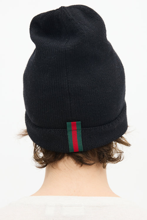 Gucci Black Wool Sequin Embellished Loved Beanie