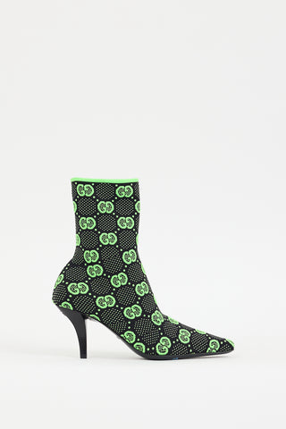 Gucci Black 
Neon Green Technical Jersey Monogram Boot