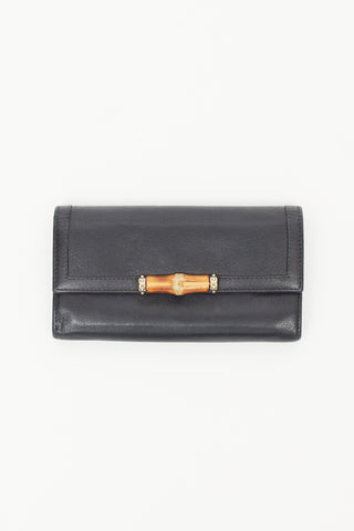 Gucci Black Bamboo Bi-Fold Long Wallet