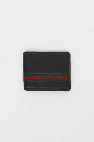 Gucci Black Leather Guccissima Web Bi-Fold Wallet