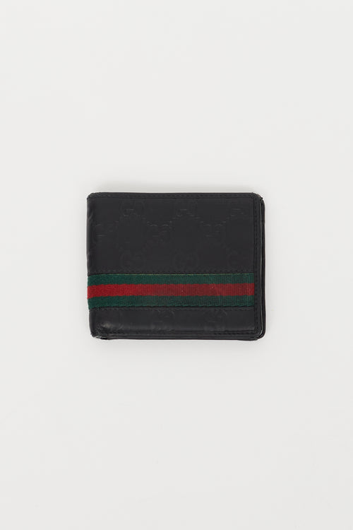 Gucci Black Leather Guccissima Web Bi-Fold Wallet