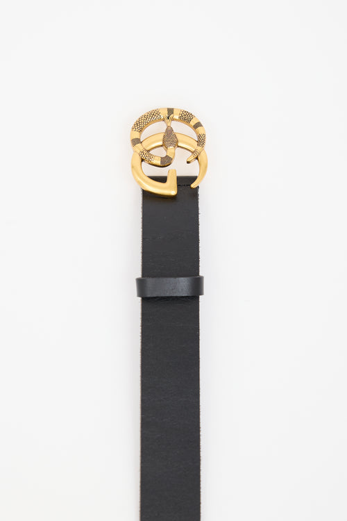 Gucci Black Leather Engraved GG Marmont Belt