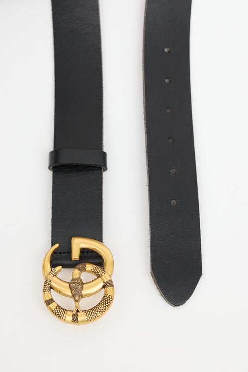 Gucci Black Leather Engraved GG Marmont Belt