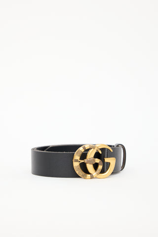 Gucci Black Leather Engraved GG Marmont Belt