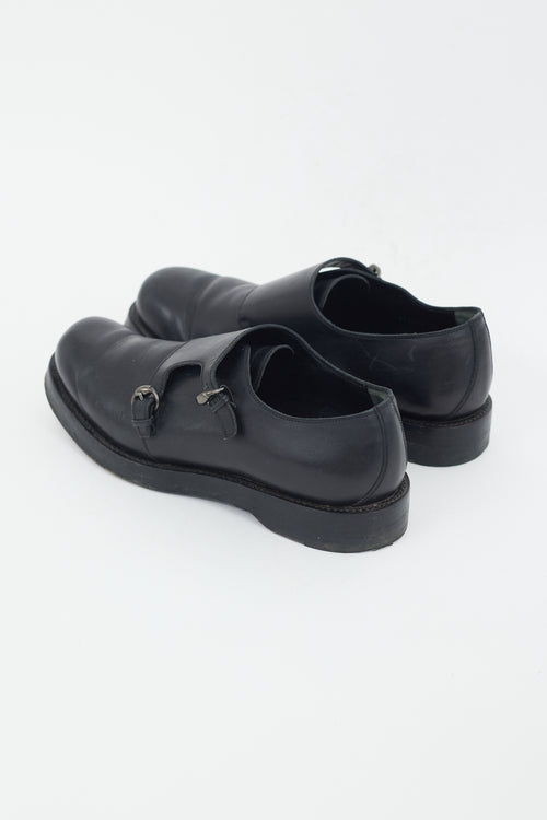 Gucci Black Leather Monk Strap Shoe