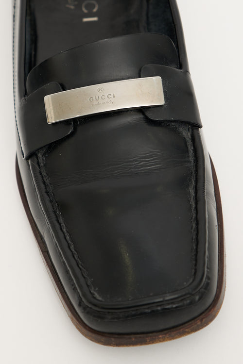 Gucci Black Leather Square Toe Loafer