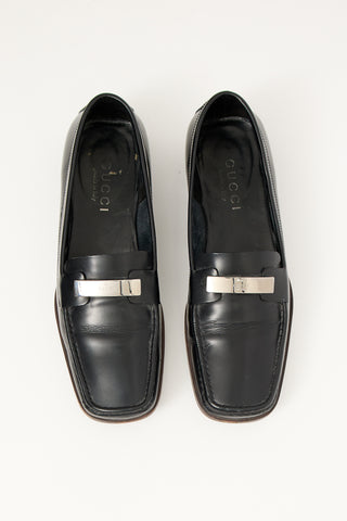 Gucci Black Leather Square Toe Loafer