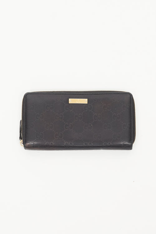 Gucci Black Monogram Leather Zip Wallet