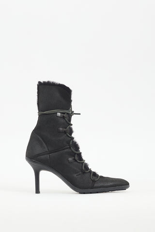 Gucci Black Suede 
Shearling Boot