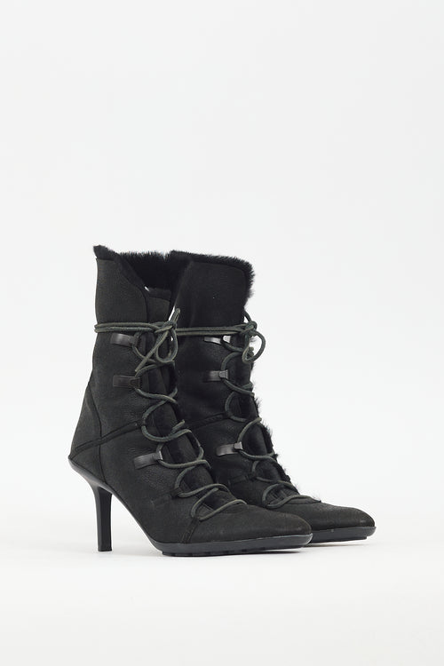 Gucci Black Suede 
Shearling Boot