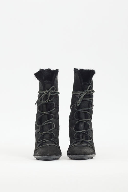 Gucci Black Suede 
Shearling Boot