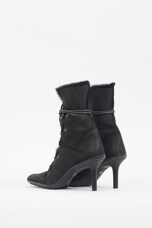 Gucci Black Suede 
Shearling Boot