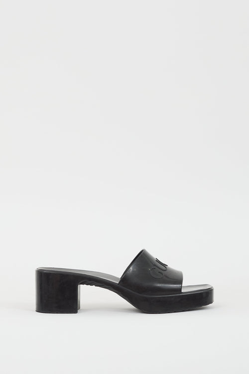 Gucci Black Rubber Logo Platform Sandal