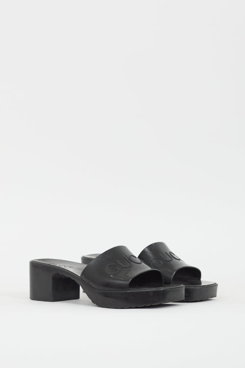 Gucci Black Rubber Logo Platform Sandal