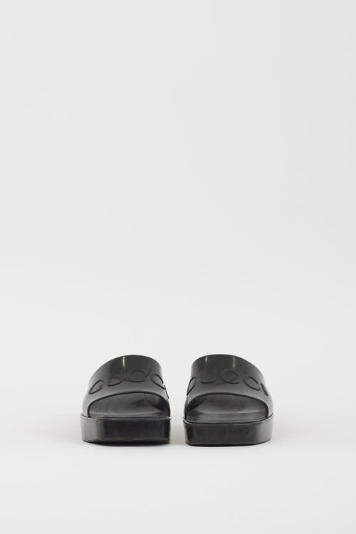 Gucci Black Rubber Logo Platform Sandal