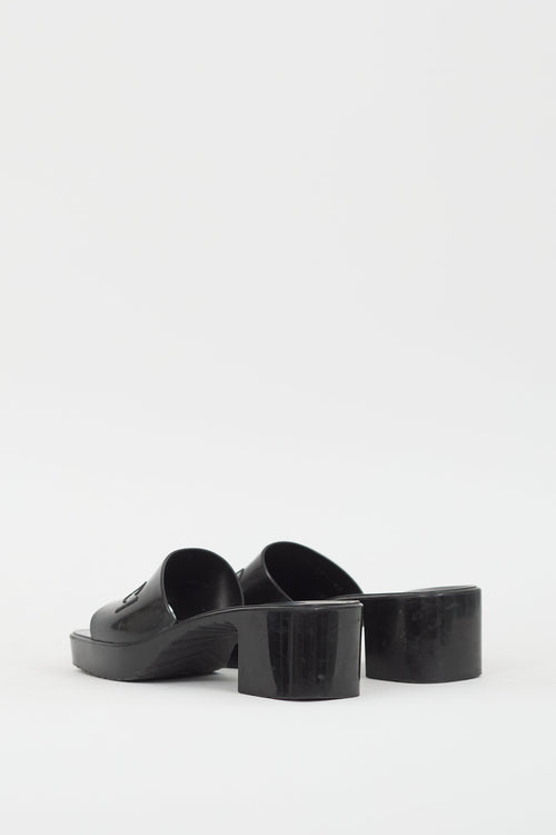 Gucci Black Rubber Logo Platform Sandal