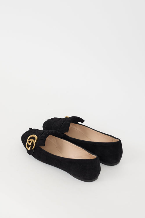 Gucci Black Suede Marmont Fringe Flat