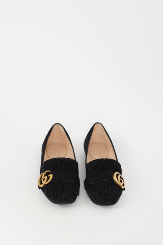 Gucci Black Suede Marmont Fringe Flat