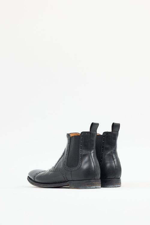 Gucci Black Leather Brogue Chelsea Boot