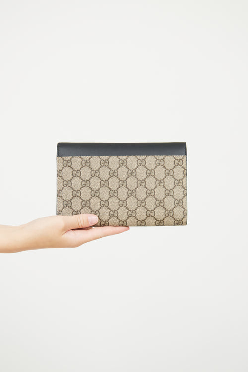 Gucci Black GG Supreme Peony Pearly Clutch