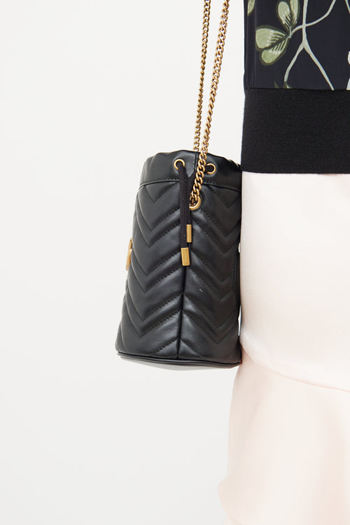 Gucci Black GG Marmont Chain Bucket Bag