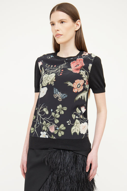 Gucci Black Silk 
Wool Floral Print Top