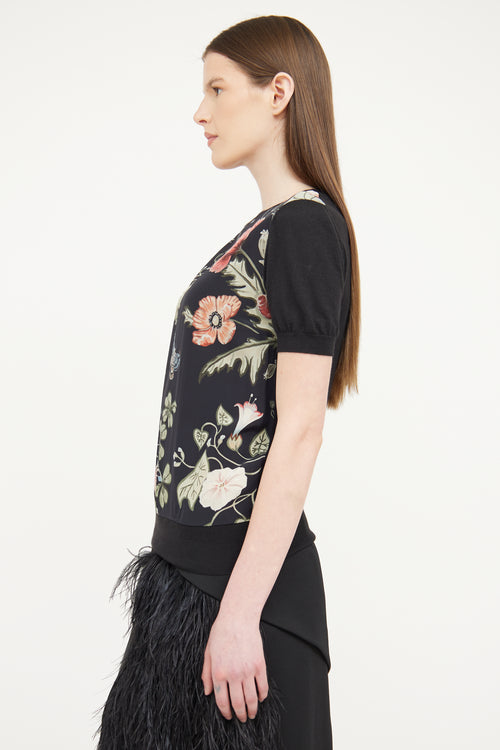 Gucci Black Silk 
Wool Floral Print Top