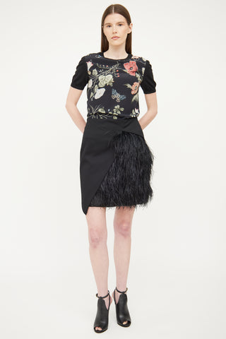 Gucci Black Silk 
Wool Floral Print Top