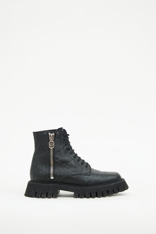 Gucci Black Leather GG Biker Boot