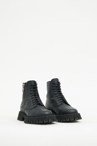 Gucci Black Leather GG Biker Boot