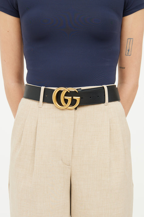 Gucci Black 
Gold Leather GG Belt