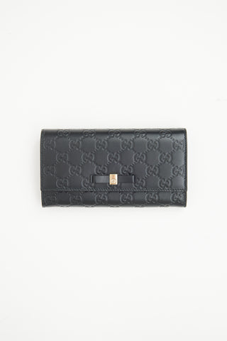 Gucci Black Guccissima Continental Bow Wallet