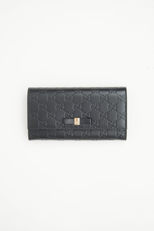 Gucci Black Guccissima Continental Bow Wallet