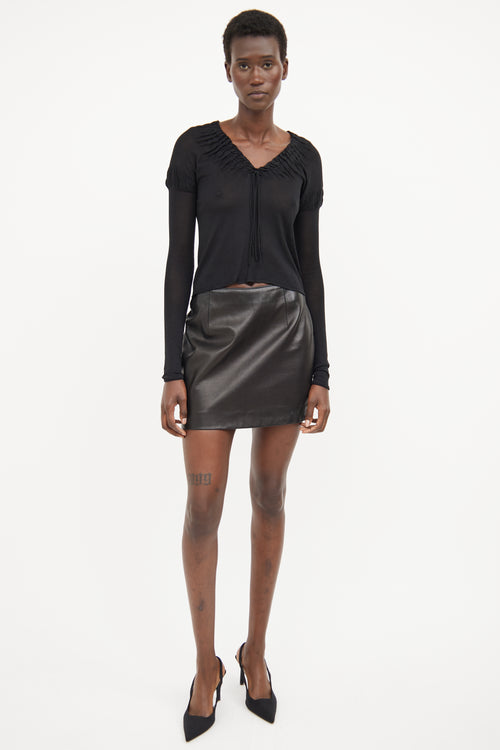 Gucci Black Silk Ruched 
Tied Top