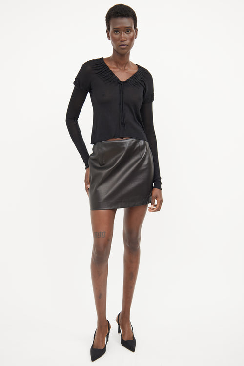 Gucci Black Silk Ruched 
Tied Top