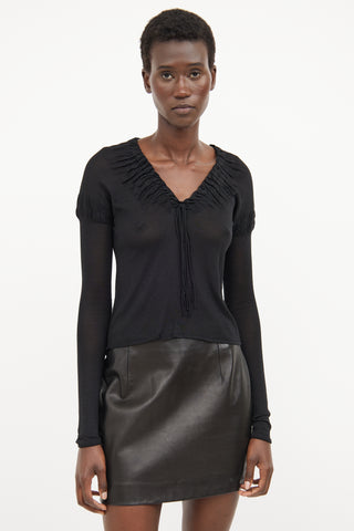 Gucci Black Silk Ruched 
Tied Top