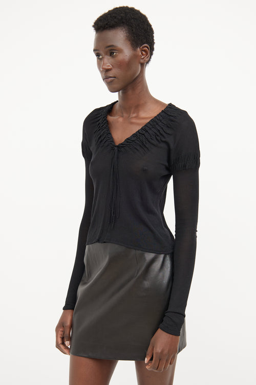 Gucci Black Silk Ruched 
Tied Top