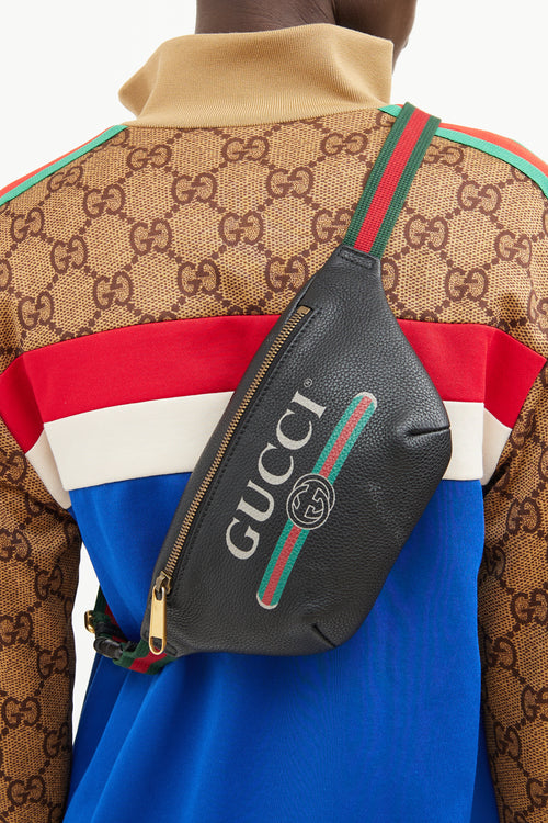 Gucci Black Leather Logo Belt Bag