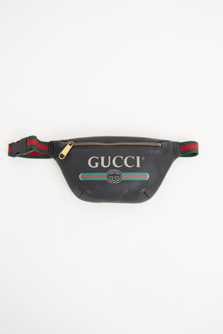 Gucci Black Leather Logo Belt Bag