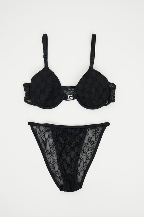 Gucci 1998 Black GG Monogram Lingerie Set